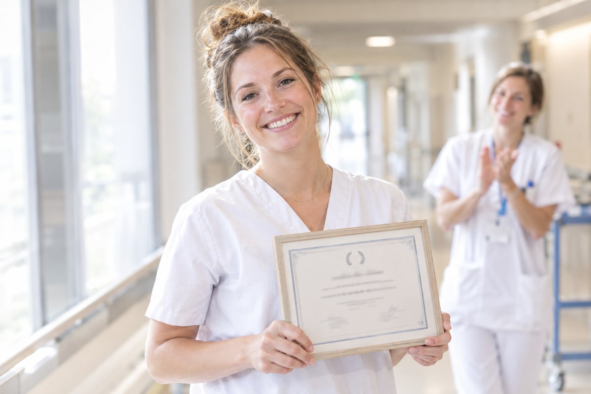 © Image générée avec ChatGPT pour eRCF Midwife holding her certificate